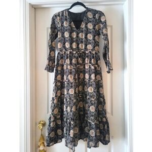 House of Harlow 1960 Midi Dress Floral Black Beige Women's Small